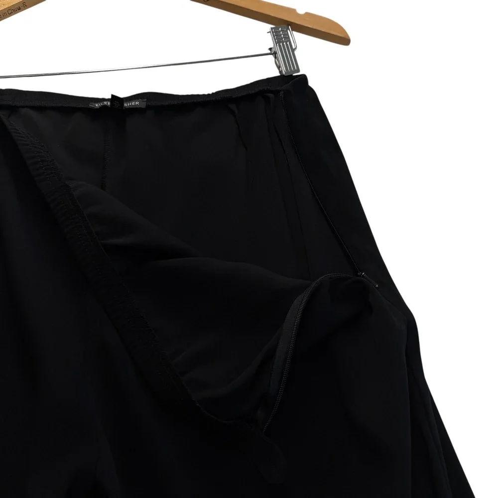 Eileen Fisher Black Straight Leg Side Zip Pants Size L #209‎